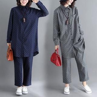 Set: Dotted Shirt + Straight Fit Pants