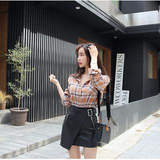 Faux-leather Buckled-waist Mini Skirt