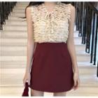 Lace Sleeveless Top / High-waist Slim-fit Skirt