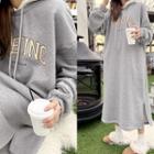 Two-tone Fleece Letter Hoodie Dress Gray - One Size