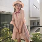 Frill Collar Floral Print 3/4 Sleeve Dress
