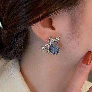 Knot Rhinestone Faux Crystal Dangle Earring 1 Pair - Blue - One Size