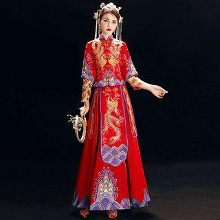 Couple Matching Embroidered Chinese Wedding Cheongsam / Headpiece / Set