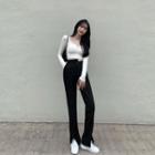 High-waist Slit Dress Pants / Long-sleeve Crop Top