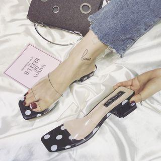 Dotted Transparent Band Block Heel Slide Sandals