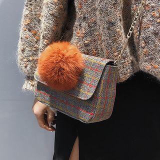 Furry Ball Tweed Crossbody Bag