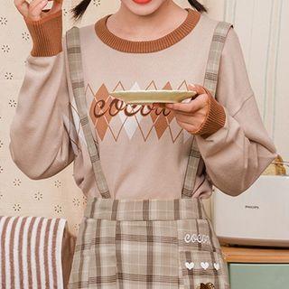 Contrast-trim Argyle Sweater / Gingham Suspender Skirt