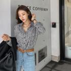 Wide-cuff Flower Pattern Shirt Black - One Size