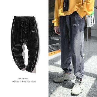Lettering Embroidered Velvet Sweatpants