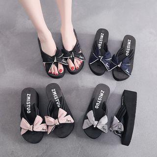 Bow Wedge Heel Flip-flops