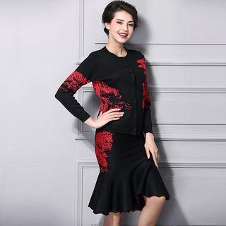 Set: Patterned Cardigan + Ruffle Skirt