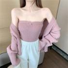 Open-front Cardigan / Knit Strapless Top / Wide-leg Pants