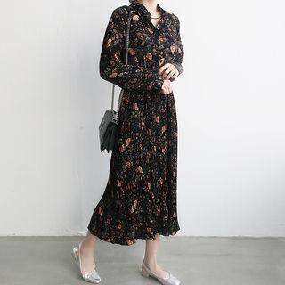 Floral Pleated A-line Long Dress