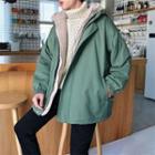 Drop-shoulder Fleece-lined Hooded Jacket
