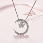 Rhinestone Moon & Star Pendant Necklace Silver - One Size