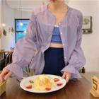 See-through Bell-sleeve Loose-fit Blouse As Figure - One Size
