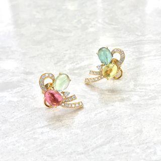 18k Yellow Gold Earrings With Tourmaline/diamonds One Size