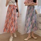 Tie-waist Pattern Print Chiffon Midi Skirt