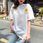 Loose-fit Printed Long T-shirt White - One Size
