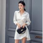 3/4-sleeve Asymmetric Crinkled A-line Mini Dress