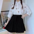3/4-sleeve Bear Print Shirt