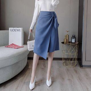 Buckled Irregular Midi Pencil Skirt