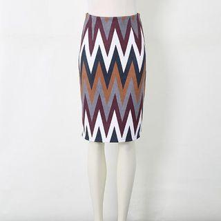 Wave-pattern Pencil-cut Skirt