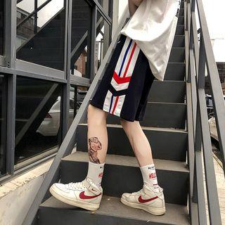 Letter Embroidered Color Block Knee Length Shorts