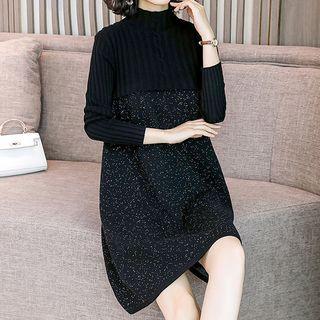 Mock Two-piece Long-sleeve Mock Neck Mini A-line Dress
