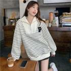 Striped Half-zip Sweatshirt Beige - One Size