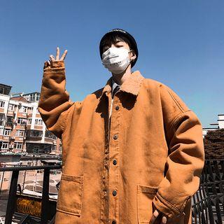 Fleece-lined Padded Buttoned Jacket