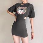 Short-sleeve Cut-out Lettering Mini T-shirt Dress