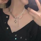 Faux Pearl Bone & Cross Necklace Silver - One Size