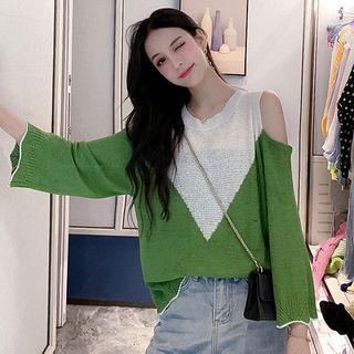 Shoulder Cut Out Color Block Knit Top