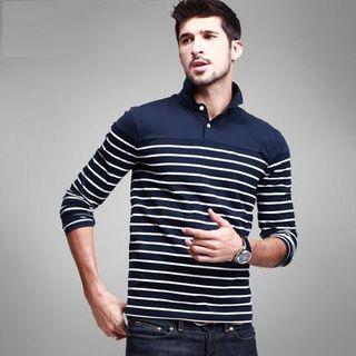 Long-sleeved Striped Polo Shirt