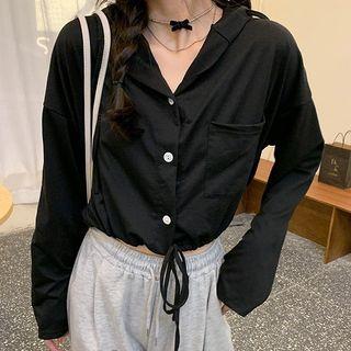 Hooded Button-up Cropped T-shirt