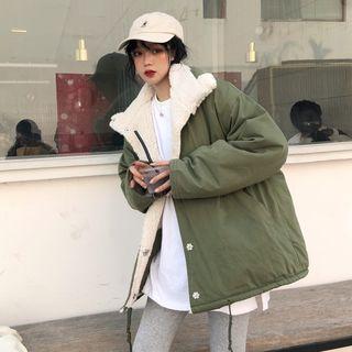 Reversible Faux Shearling Paneled Buttoned Jacket As Shown In Figure - One Size