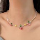 Flower Faux Crystal Choker Pink - One Size