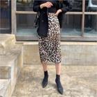 Leopard Long H-line Skirt Brown - One Size
