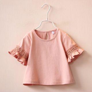 Short-sleeve Crewneck Plain Lace T-shirt