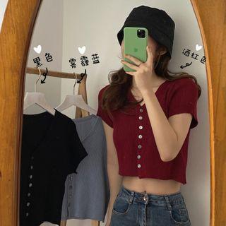 Short-sleeve V-neck Cropped Cardigan