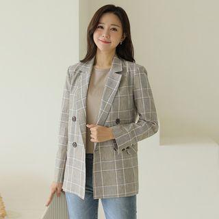 Double-breasted Glen-plaid Linen Blazer