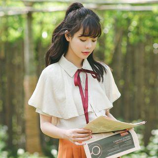 Bow Ruffle Short-sleeve Blouse