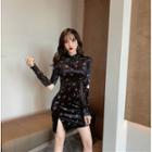 Long-sleeve Butterfly Print Qipao Dress