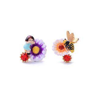 Fashion Cute Plated Gold Enamel Daisy Flower Fairy Red Cubic Zirconia Stud Earrings Golden - One Size