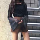 Glittered Mesh Long Sleeve T-shirt