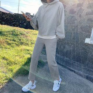 Fleece Lined Cotton Hoodie & Pants Set Gray - One Size