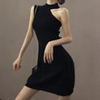 One Shoulder Mock-neck Mini Sheath Dress