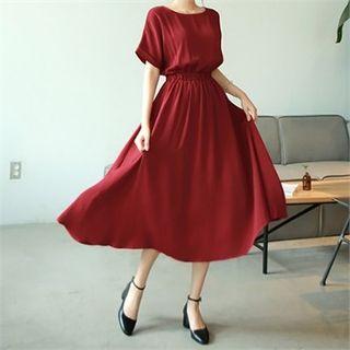 Short-sleeve Flared Long Chiffon Dress