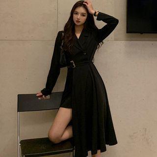 Long-sleeve Side-slit Midi Blazer Dress